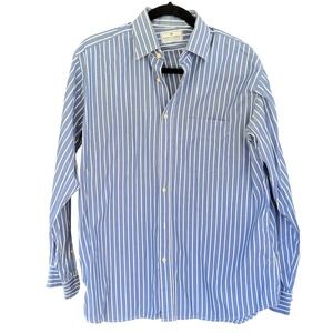 Kent & Curwen Surrey England Blue White Striped Button Down Shirt Mens 15.5 39cm